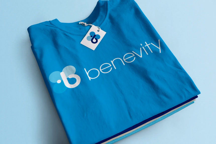 Blue Benevity-branded folded shirt